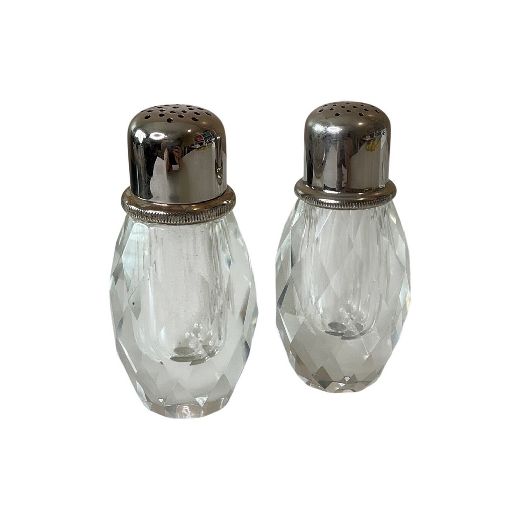 Vtg Post House Lead Crystal Salt Shaker &‎ Pepper Grinder Japanese Mid Century